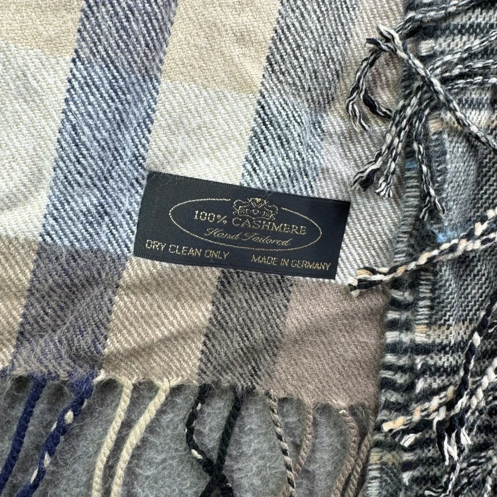 Lot of 2 Hand Tailored Scarf OS Gray Plaid 100% Cashmere Made in Germany Luxury